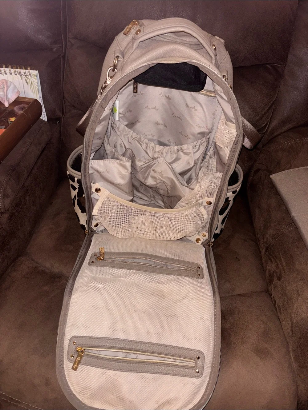 Stylish Leopard Print Beige Diaper Backpack